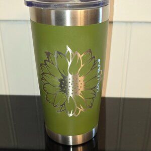 Zulay Kitchen Sunflower Travel Mug Green Engraved with Lid
